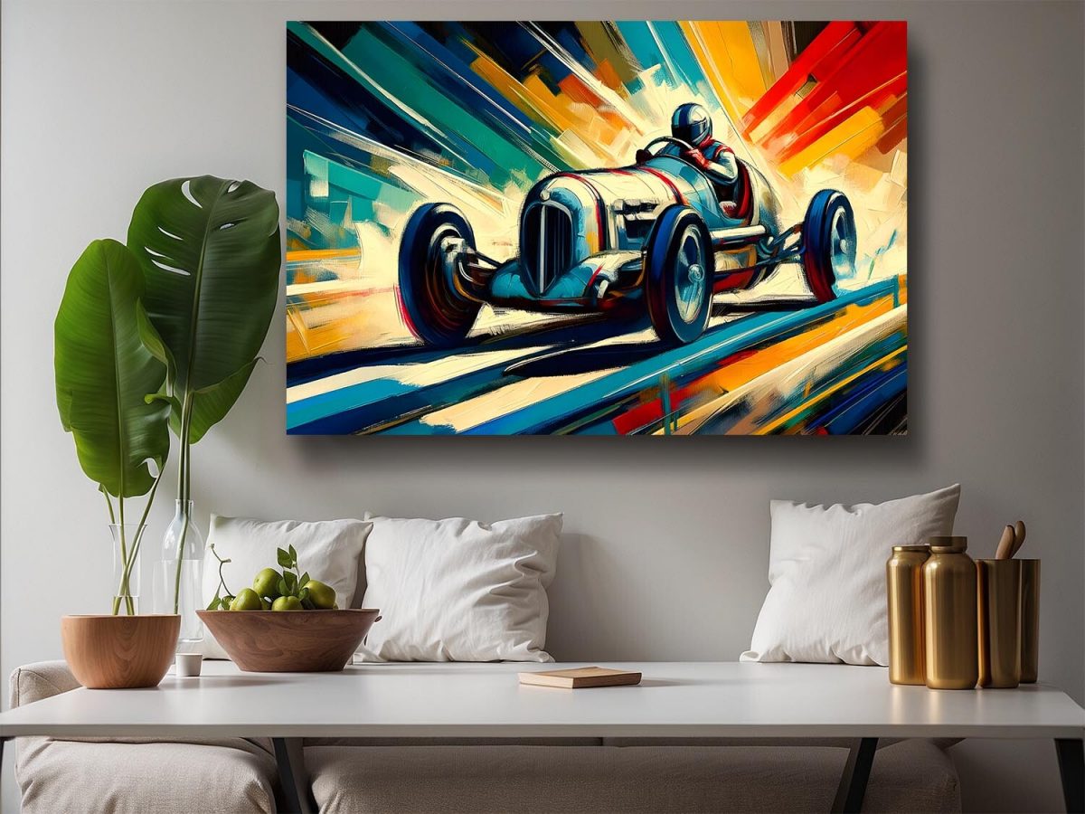 Rennwagen in dynamischer Fahrt – Abstrakt, Digital Art, KI Art