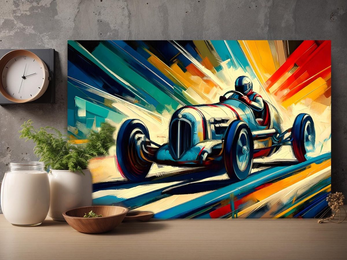 Rennwagen in dynamischer Fahrt – Abstrakt, Digital Art, KI Art