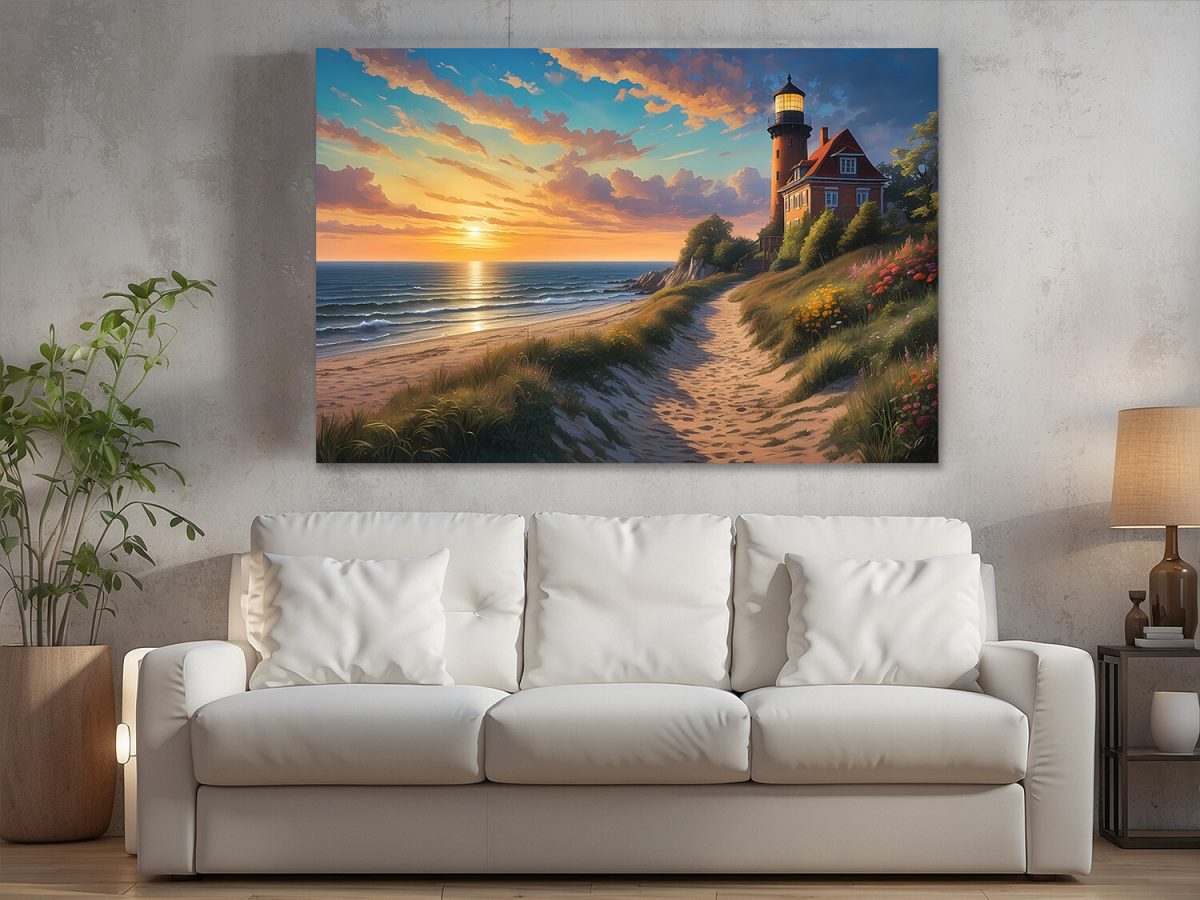 Leuchtturm am Meer – wie Ölgemälde, Digital Art, KI Art