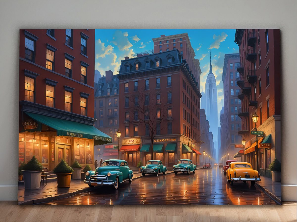 Straßenszene in New York – Druck auf Leinwand, Digital Art, KI Art