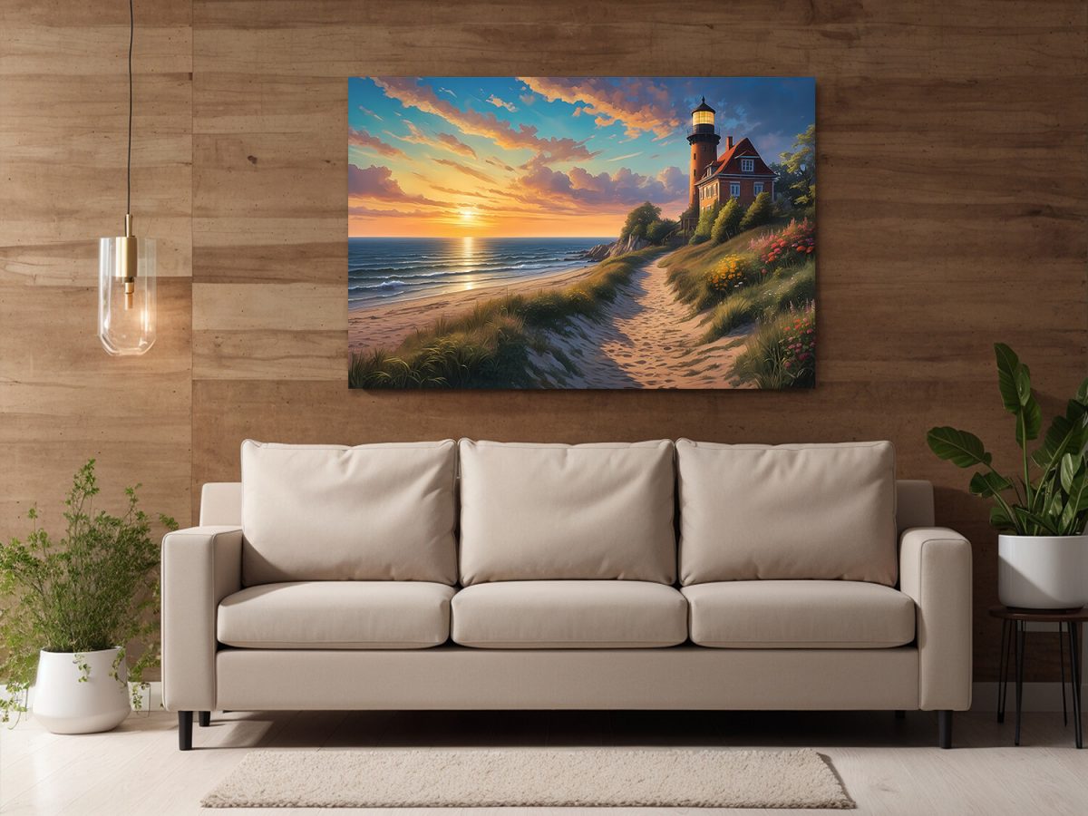 Leuchtturm am Meer – wie Ölgemälde, Digital Art, KI Art