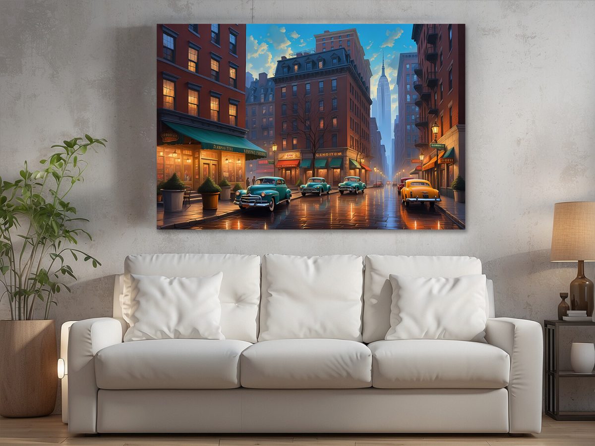 Straßenszene in New York – Druck auf Leinwand, Digital Art, KI Art