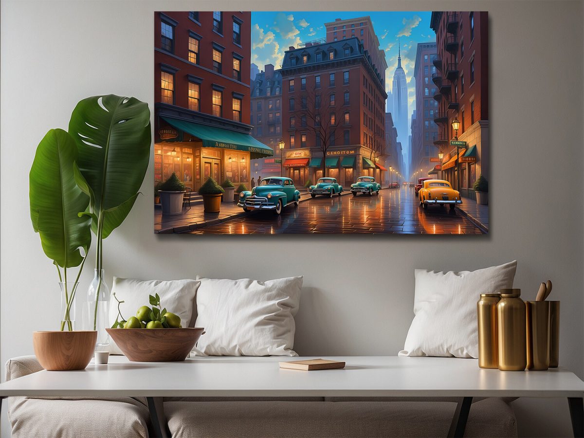 Straßenszene in New York – Druck auf Leinwand, Digital Art, KI Art
