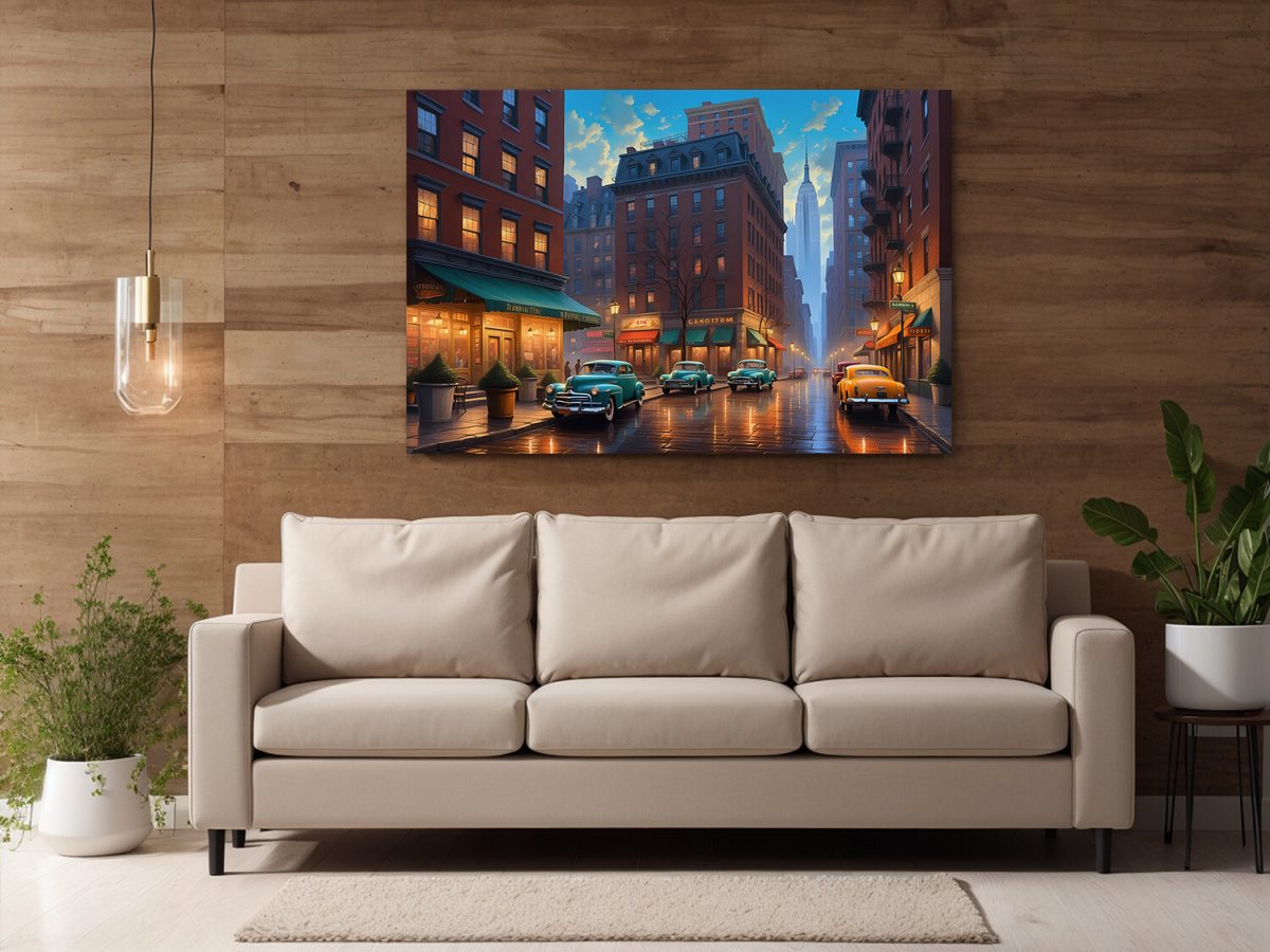 Straßenszene in New York – Druck auf Leinwand, Digital Art, KI Art