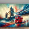 Lebendiges London, Tower Bridge, London Bus, Digital Art, KI Art