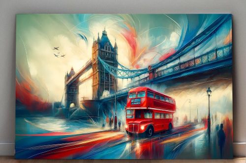 Lebendiges London, Tower Bridge, London Bus, Digital Art, KI Art
