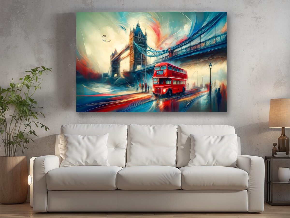 Lebendiges London, Tower Bridge, London Bus, Digital Art, KI Art