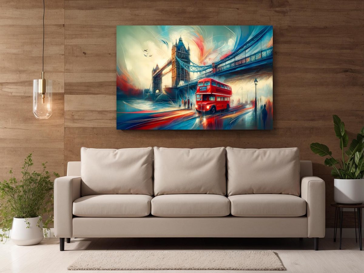 Lebendiges London, Tower Bridge, London Bus, Digital Art, KI Art