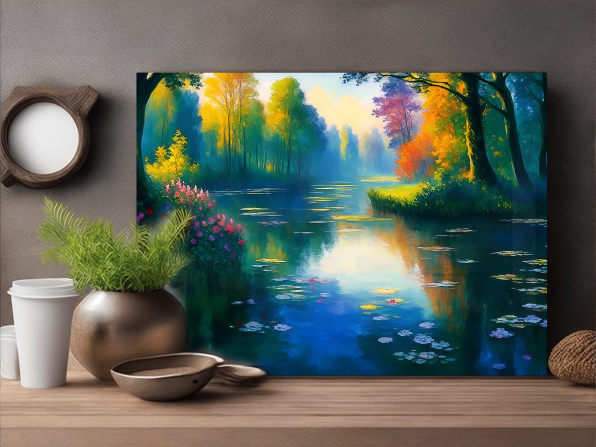 Flusslandschaft im Hebst –wie Ölgemälde, Digital Art, KI Art