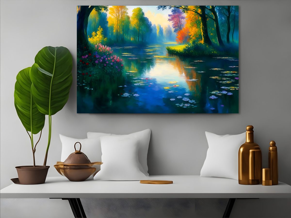 Flusslandschaft im Hebst –wie Ölgemälde, Digital Art, KI Art