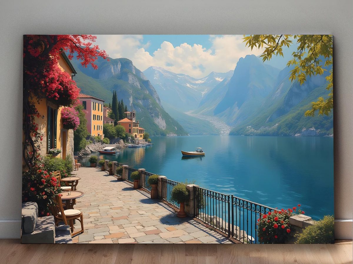 Romantische Uferpromenade am Gardasee, Digital Art, KI Art