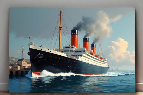 Historischer Ozeandampfer verlässt das Dock , Digital Art, KI Art