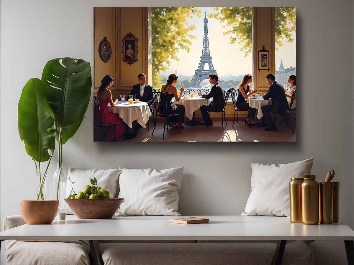 57-495.jpg Pariser Café mit Eiffelturm-Blick, Digital Art, KI Art