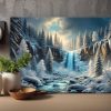 Faszinierende Winterlandschaft mit Wasserfall - Druck auf Leinwand