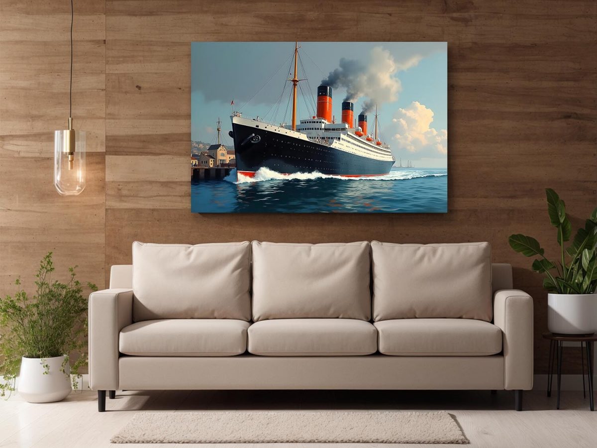 Historischer Ozeandampfer verlässt das Dock , Digital Art, KI Art