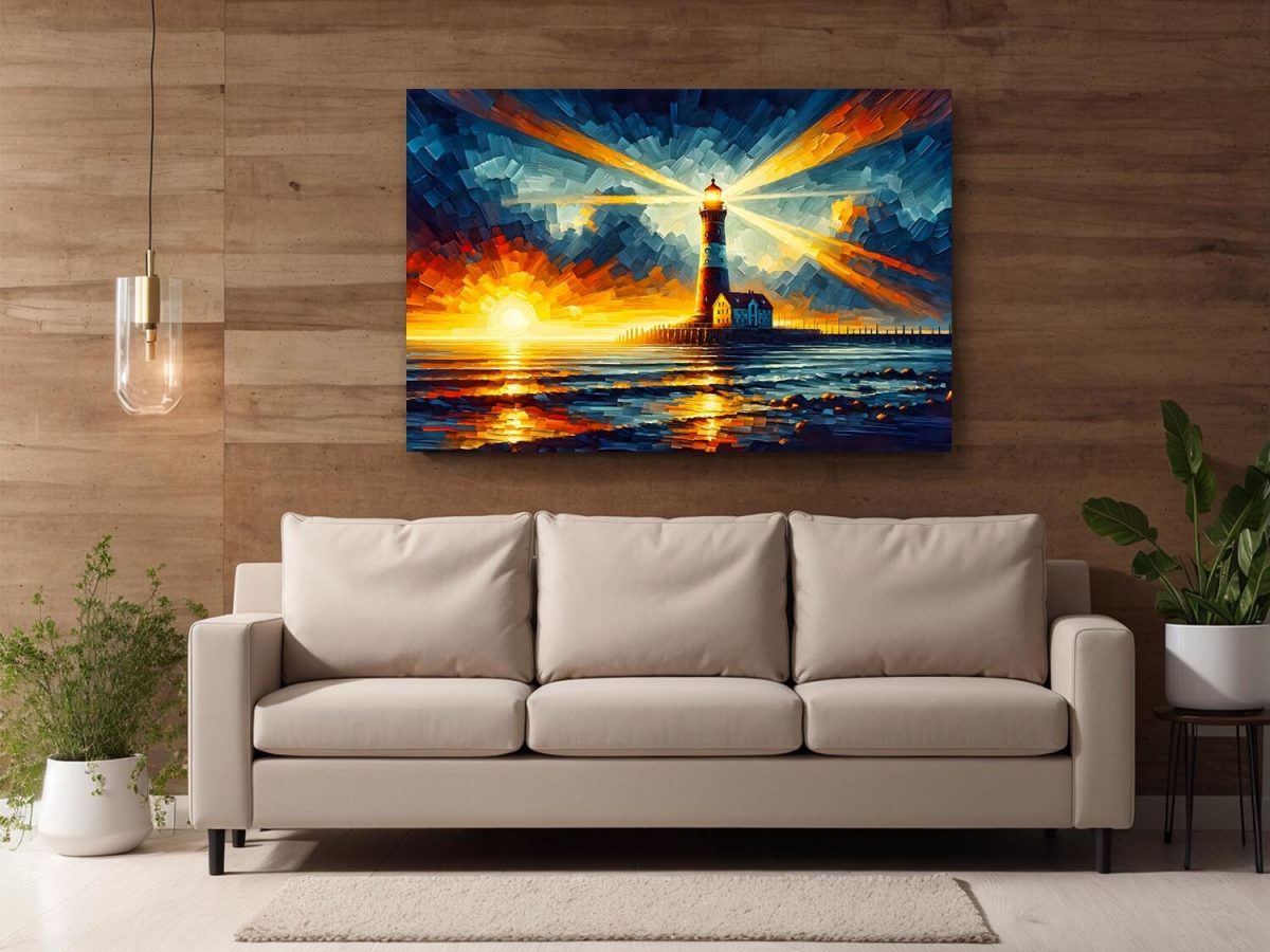 57-508.jpg Leuchtturm im Sonnenuntergang – wie Ölgemälde, Digital Art, KI Art