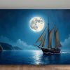 Segelschiff im Mondlicht , Druck auf Leinwand,
