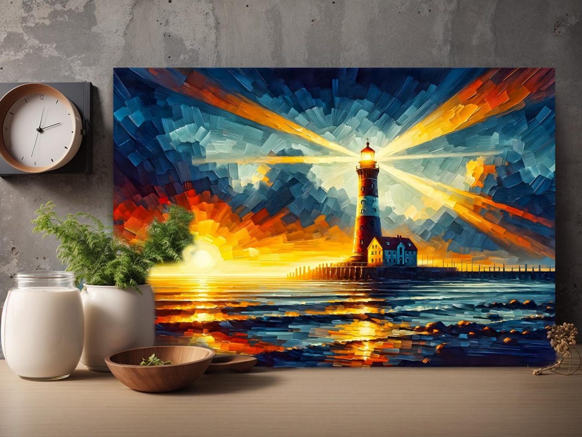 57-512.jpg Leuchtturm im Sonnenuntergang – wie Ölgemälde, Digital Art, KI Art