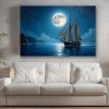 Segelschiff im Mondlicht , Druck auf Leinwand,