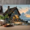 Abendleuchten am Fischerhaus , Druck auf Leinwand,