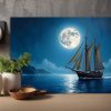 Segelschiff im Mondlicht , Druck auf Leinwand,