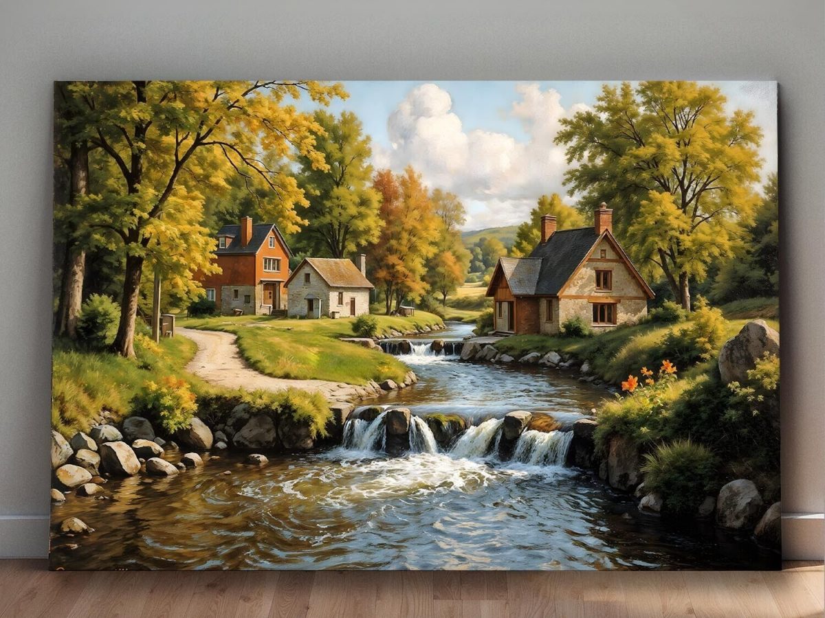 Herbstliche Flusslandschaft – Leinwanddruckt