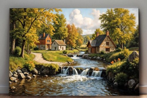 Herbstliche Flusslandschaft – Leinwanddruckt