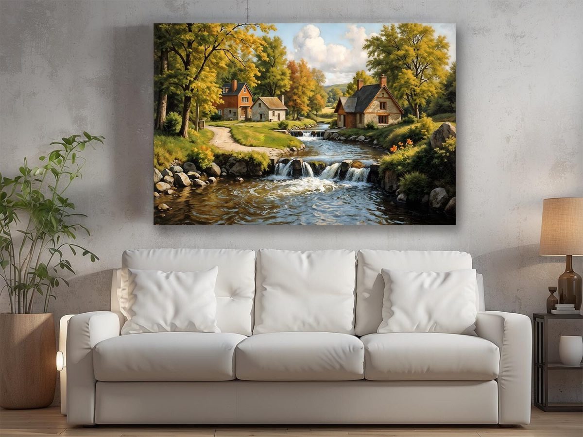 Herbstliche Flusslandschaft – Leinwanddruckt