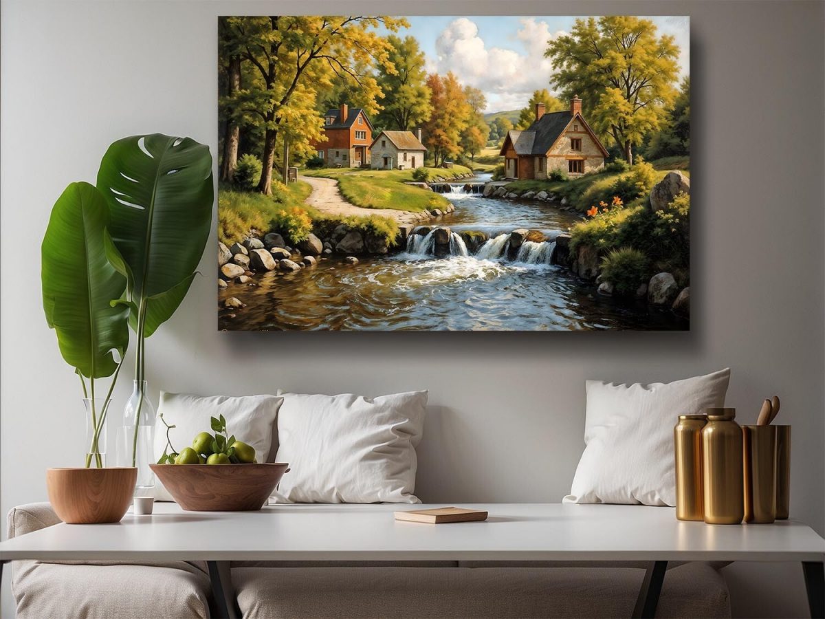 Herbstliche Flusslandschaft – Leinwanddruckt