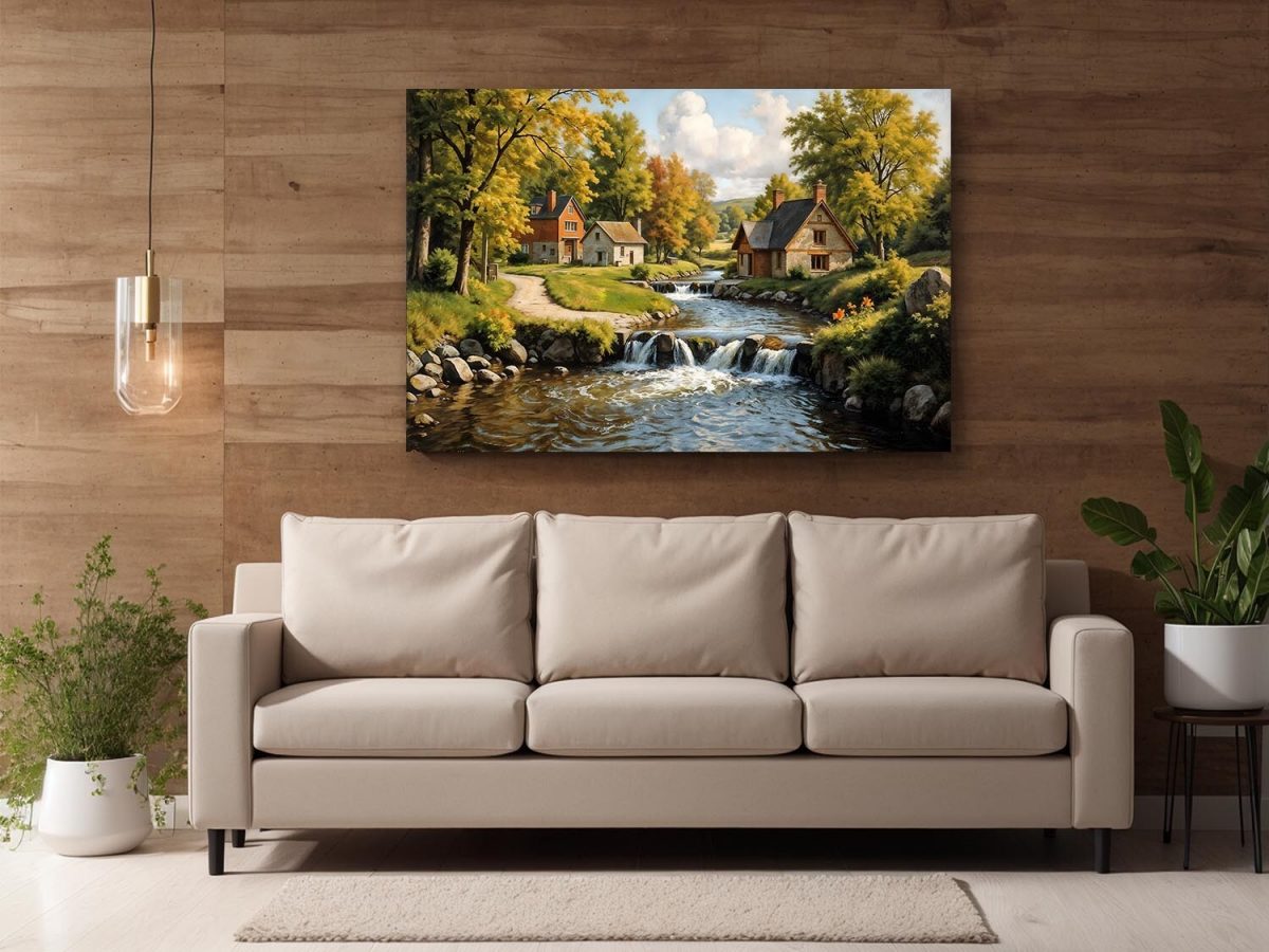 Herbstliche Flusslandschaft – Leinwanddruckt