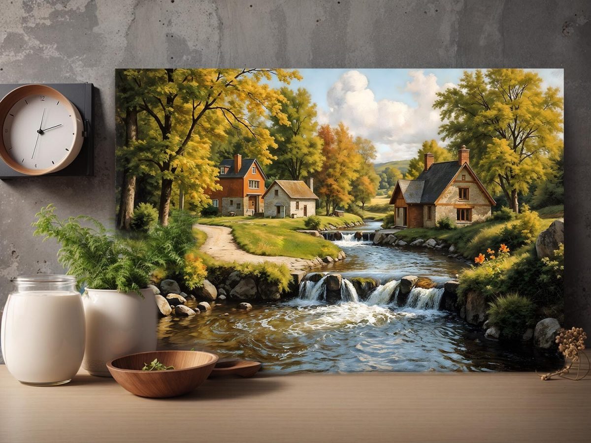 Herbstliche Flusslandschaft – Leinwanddruckt