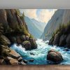 Faszinierende Berglandschaft mit Fluss- Wandbild auf Leinwand