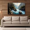 Faszinierende Berglandschaft mit Fluss- Wandbild auf Leinwand