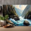 Faszinierende Berglandschaft mit Fluss- Wandbild auf Leinwand