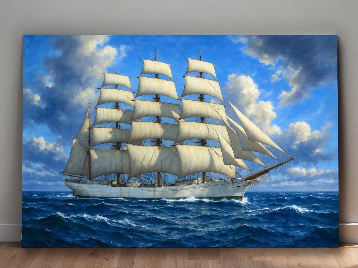 Segelschiff unter vollen Segeln , Druck auf Leinwand