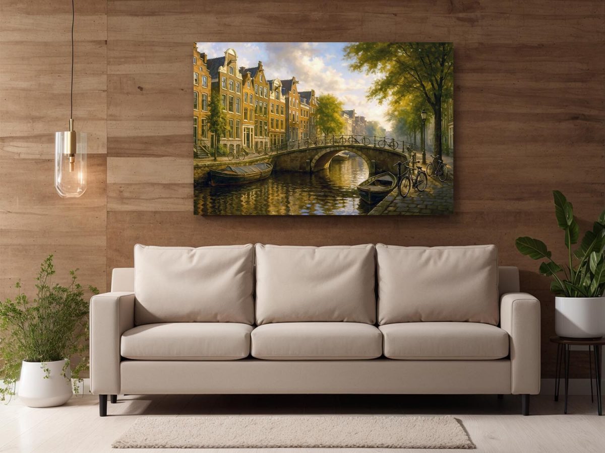 Goldenes Amsterdam - Kanalbrücke im Abendlicht, Digital Art,