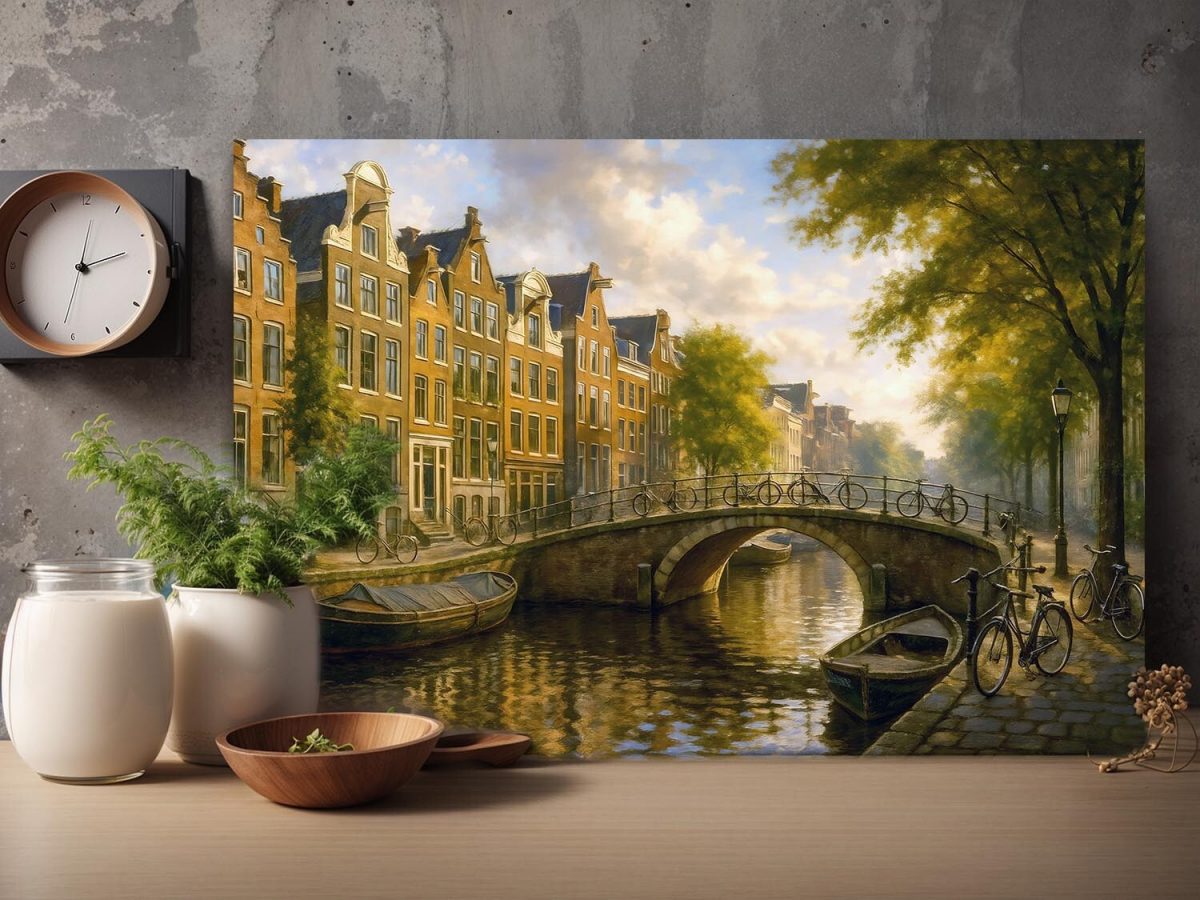 Goldenes Amsterdam - Kanalbrücke im Abendlicht, Digital Art,