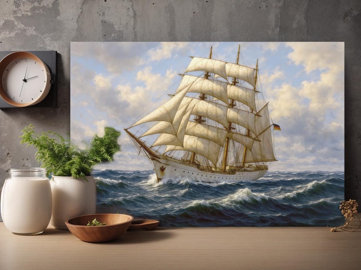 Majestätisches Segelschiff auf hoher See, Druck auf Leinwand,