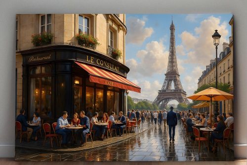 Pariser Café mit Eiffelturm – Druck auf Leinwand, Digital Art