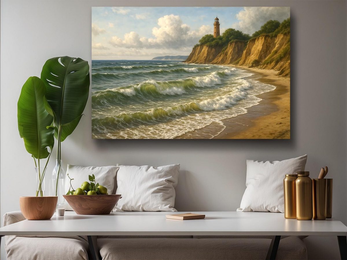 57-595.jpg Leuchtturm auf den Klippen – Druck auf Leinwand, Digital Art,