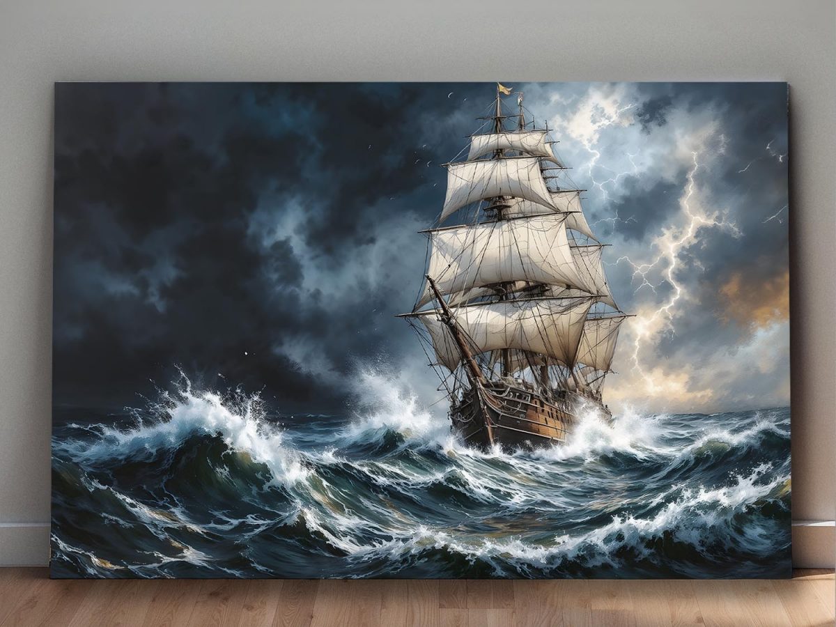 Segelschiff im Gewitter , Druck auf Leinwand,