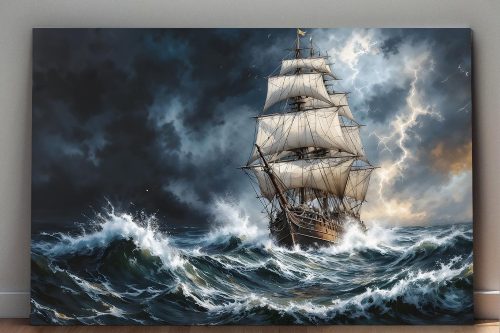 Segelschiff im Gewitter , Druck auf Leinwand,