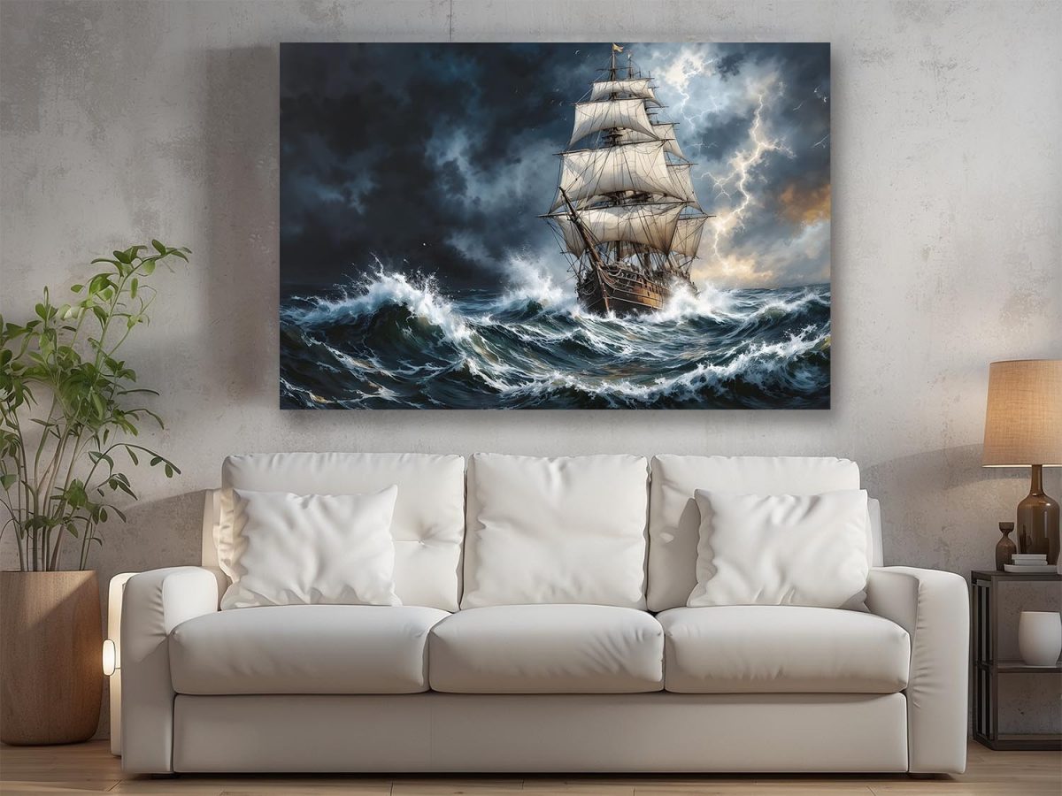 Segelschiff im Gewitter , Druck auf Leinwand,