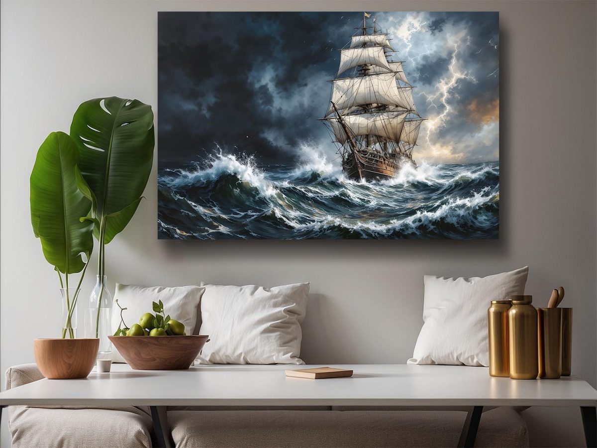 Segelschiff im Gewitter , Druck auf Leinwand,