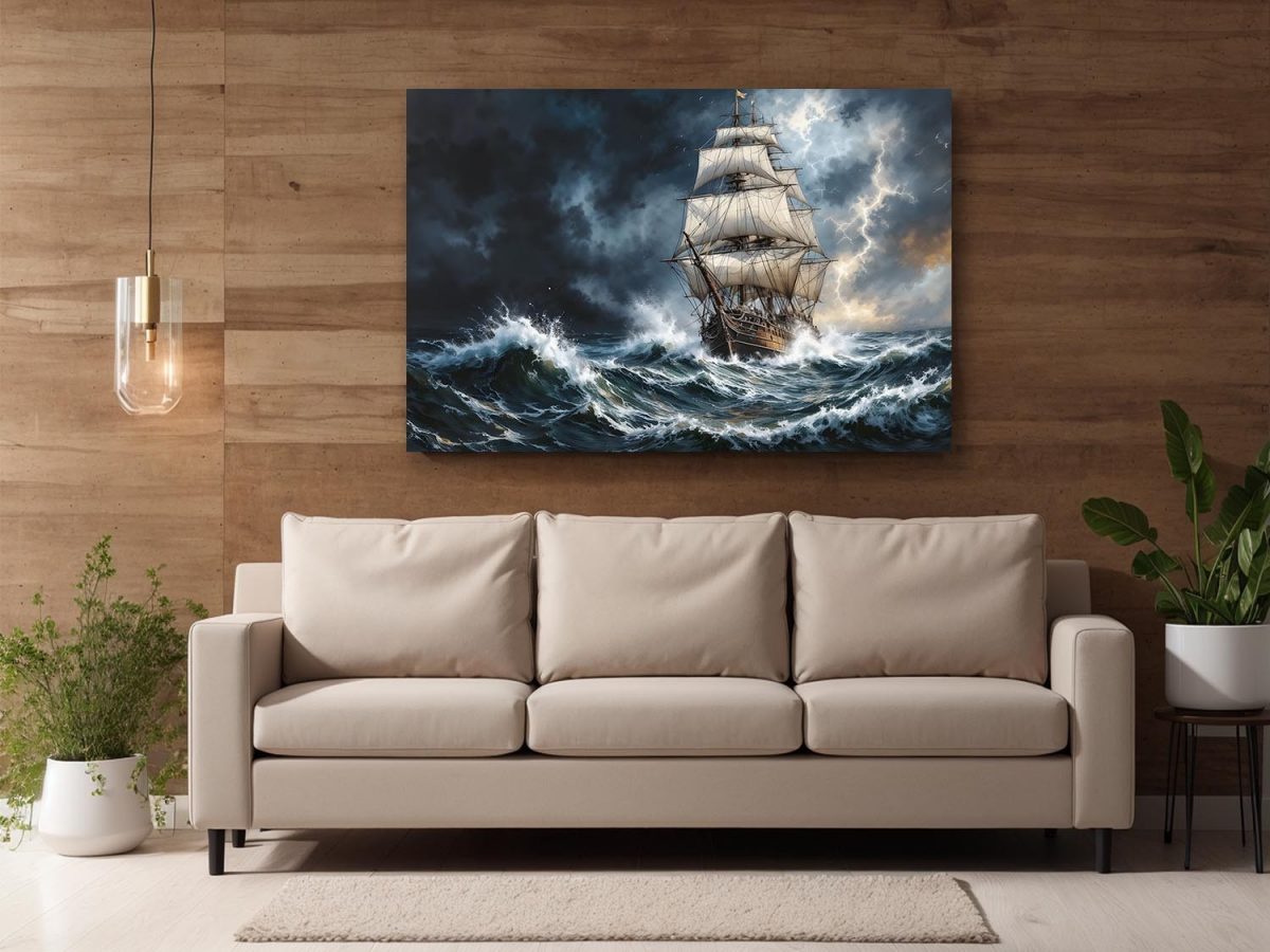 Segelschiff im Gewitter , Druck auf Leinwand,