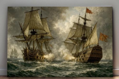 Segelschiff im Gefecht , Druck auf Leinwand,