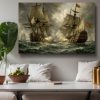 Segelschiff im Gefecht , Druck auf Leinwand,