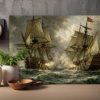 Segelschiff im Gefecht , Druck auf Leinwand,