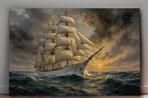 57-608.jpg Segelschiff im Abendlicht , Druck auf Leinwand,