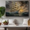 Segelschiff im Abendlicht , Druck auf Leinwand,